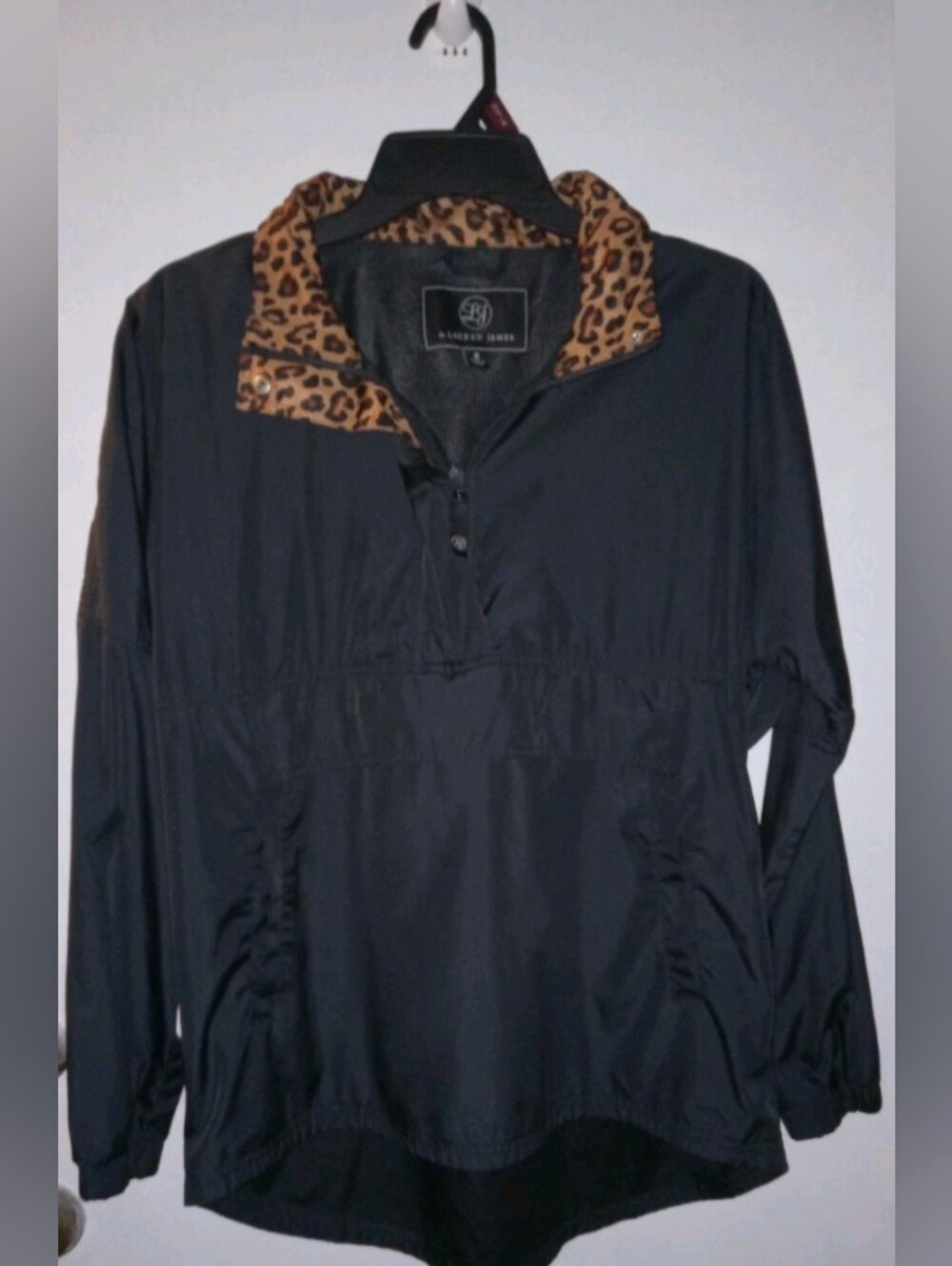 Lauren James Black Pullover with Leopard-Print Collar